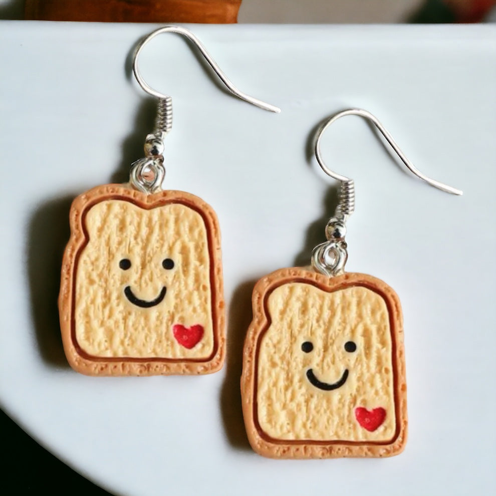 Cartoon Toast Dangle Earrings - Whimsical Food Jewelry for Quirky Fashion