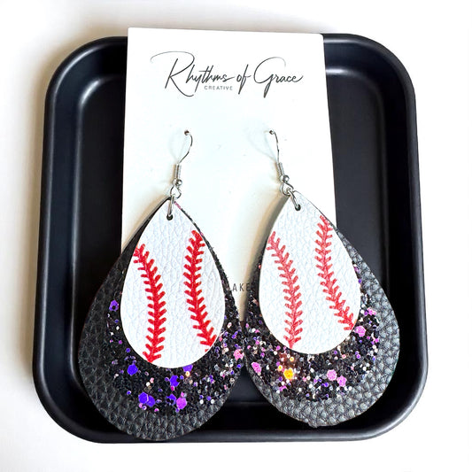 Sparkle on the Field: Triple-Layered Baseball Glitter Dangle Earrings!