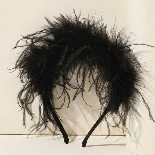 Black Feather Headband - Handmade Headpiece, Black Headpiece, Holiday Headband, Feather Headband