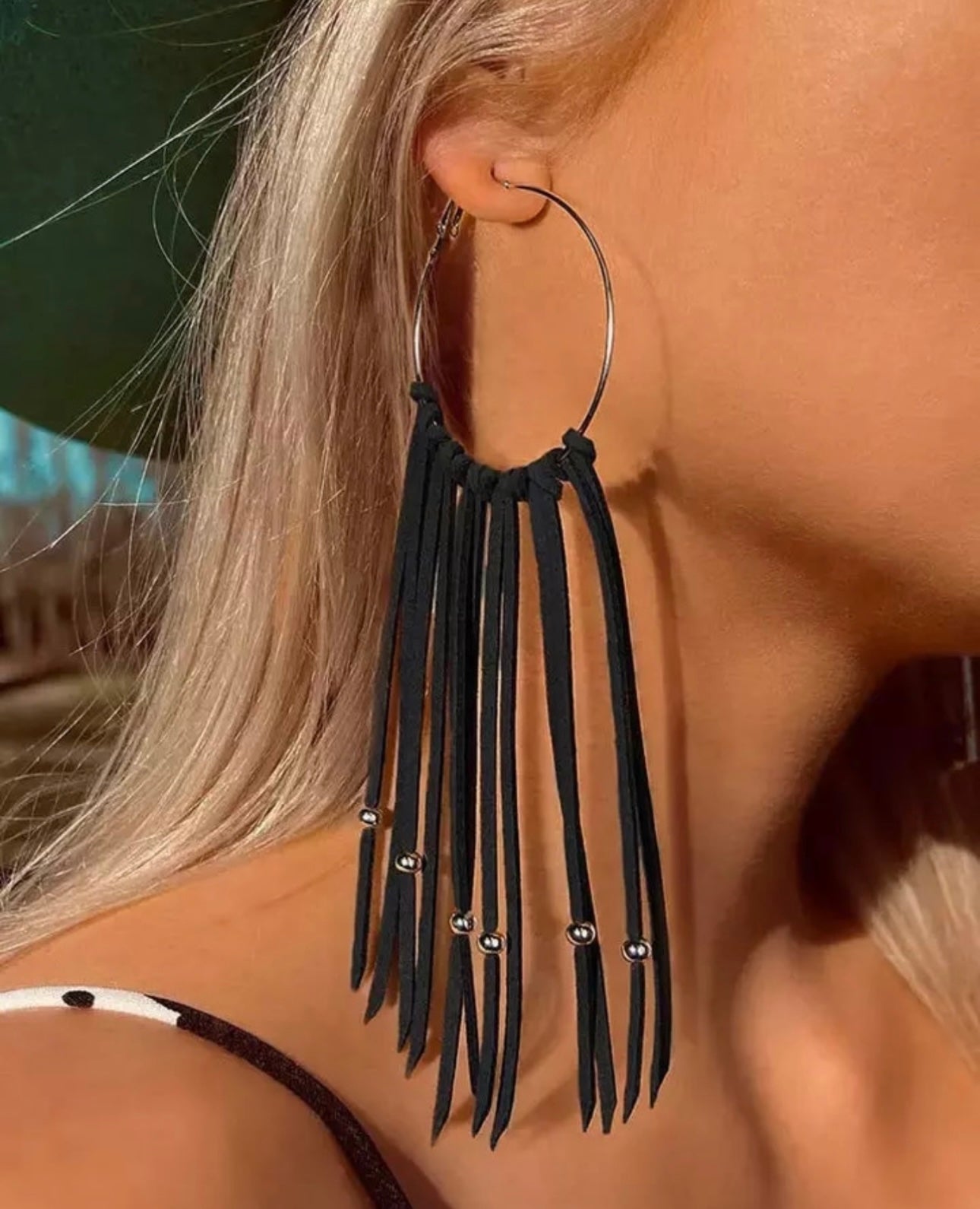 Black Fringe Earrings - Boho Chic, Western Style, Black Leather, Fringe Accessories, Boho Earrings - Rhythms of Grace Creative