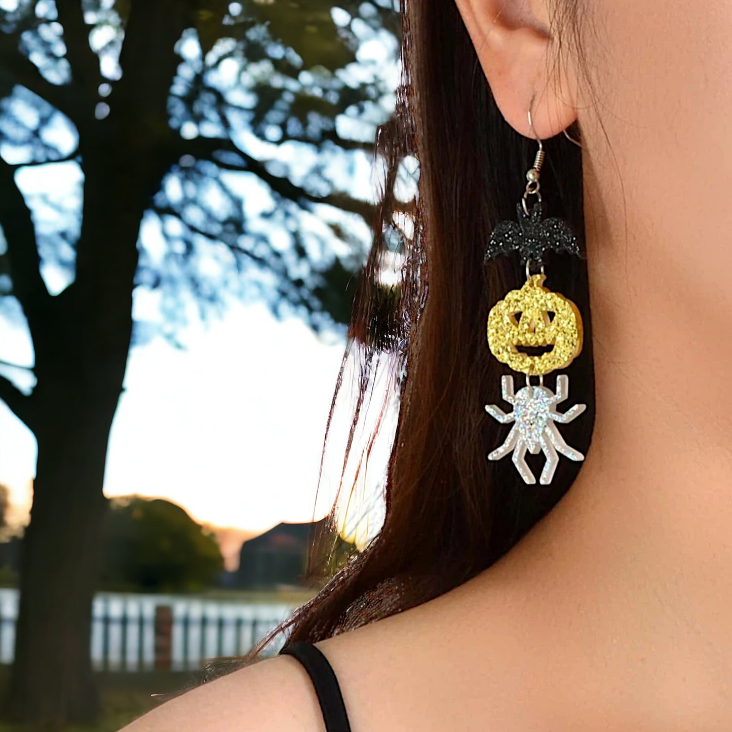 Halloween Earrings - Spider Earrings, Halloween Accessories , Pumpkin Earrings, Halloween Costume, Halloween Teacher - Rhythms of Grace Creative