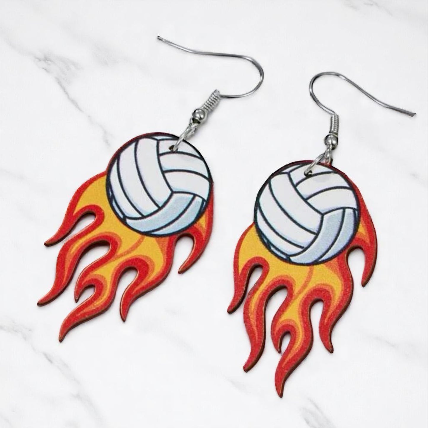 Score Big Style with Flaming Volleyball Dangle Earrings!