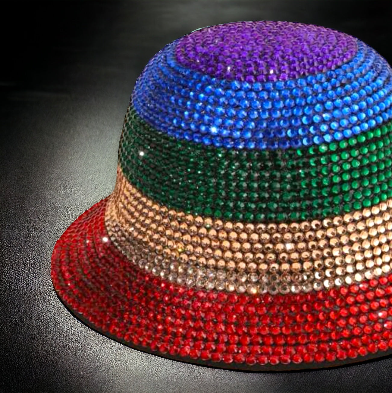 Rhinestone Rainbow Hat - Rhinestone Hat, Mardi Gras Headpiece, Bucket Hat, Mardi Gras Accessories, PRIDE, Rhinestone Headpiece
