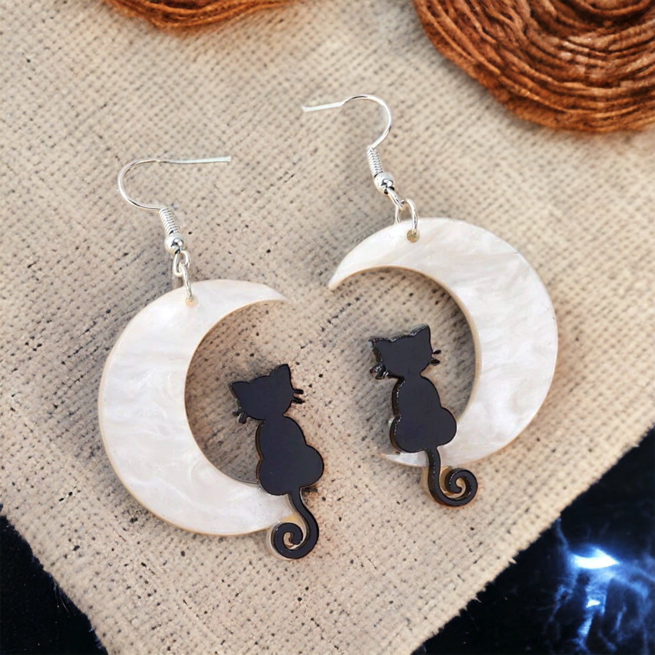Bewitching Black Cat & Moon Earrings – Enchant Your Halloween Style! - Rhythms of Grace Creative