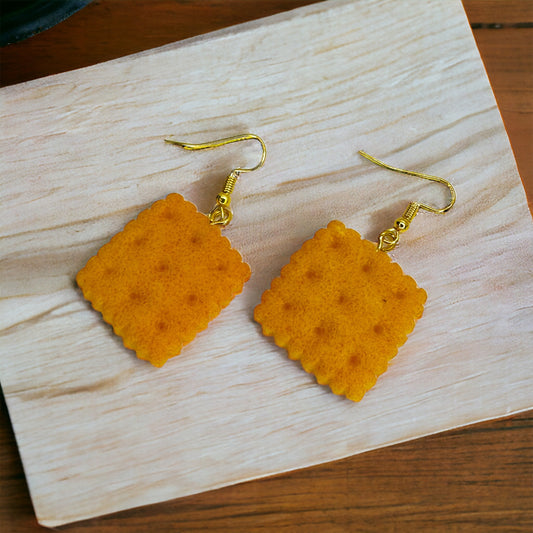 Cheese Cracker Earrings - Cracker Earrings, Goldfish Earrings, Handmade Earrings, Snack Food, Food Earrings, Chips