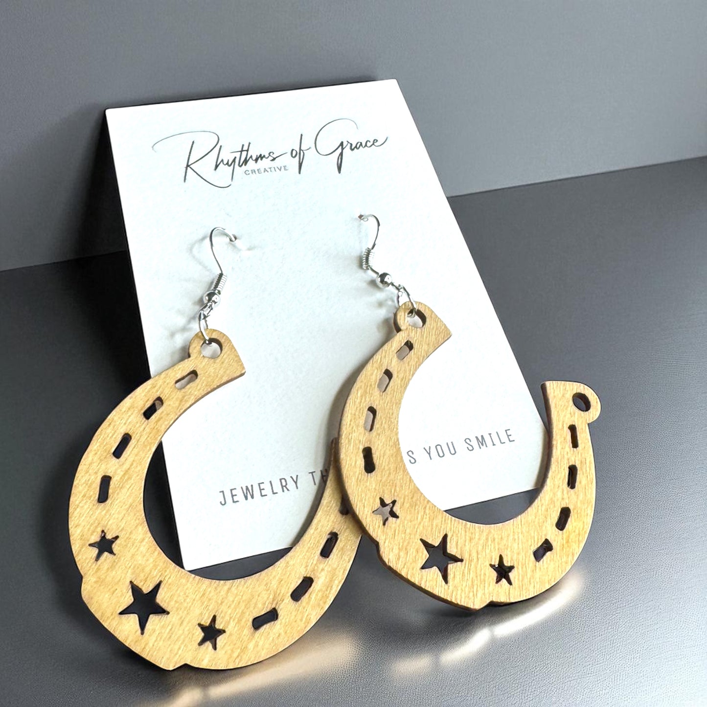 Saddle Up in Style with Our Wooden Horseshoe Dangle Earrings!