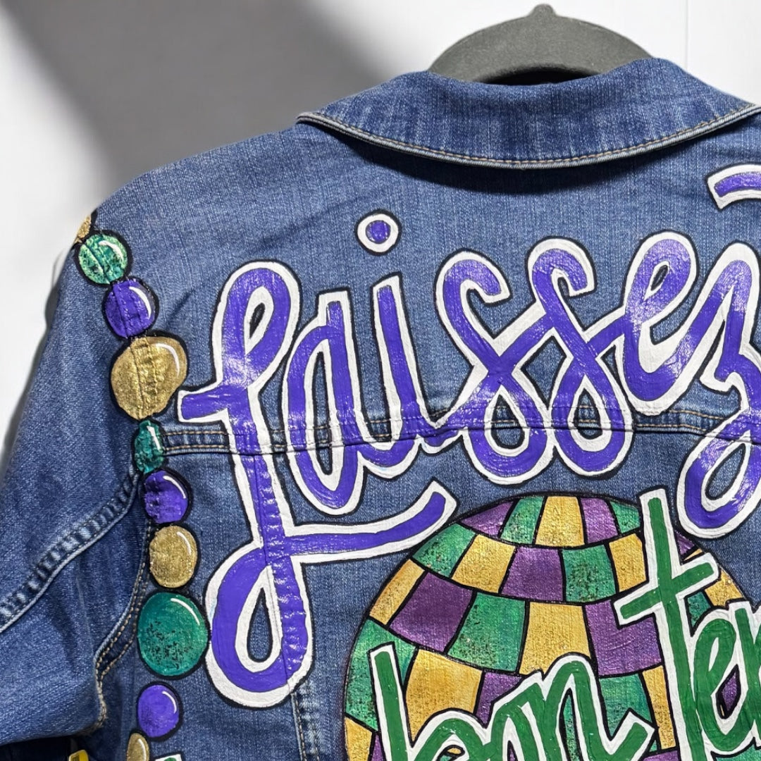 Hand Painted Jean Jacket: “Laissez les bon temps rouler”
