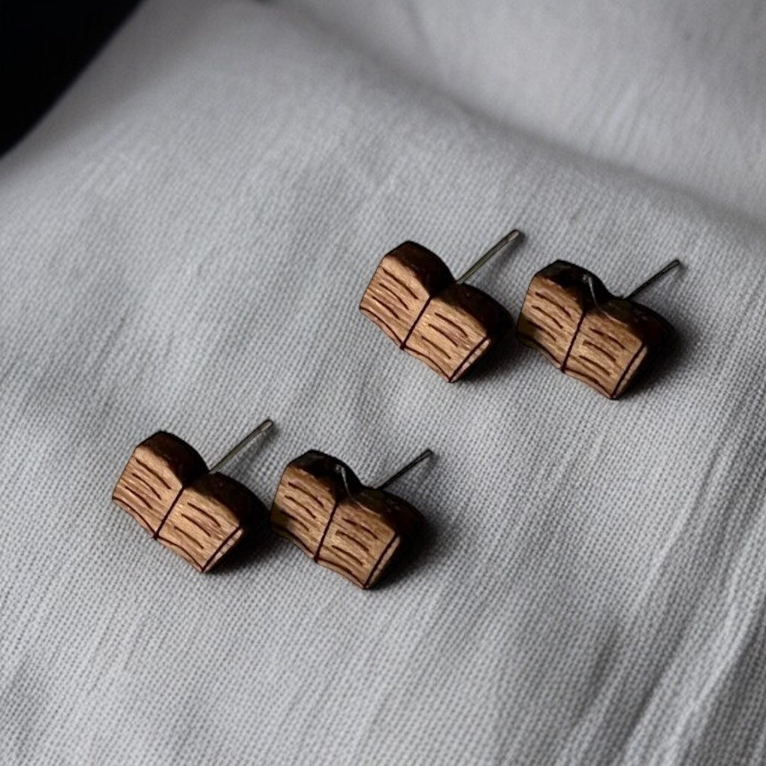 Wooden Book Club Stud Earrings - A Novel Touch to Your Style!