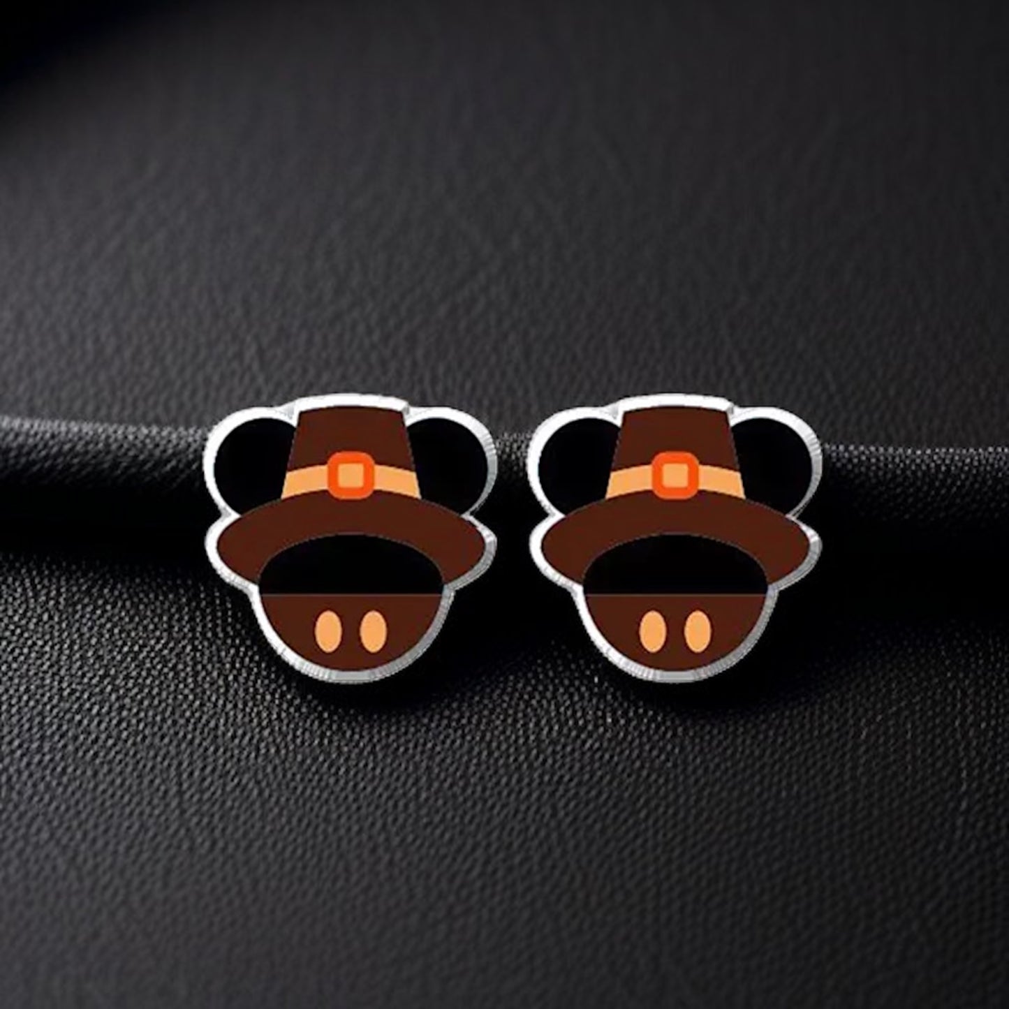 Thanksgiving Chic: Adorable Mouse Ears Pilgrim Hat Stud Earrings!