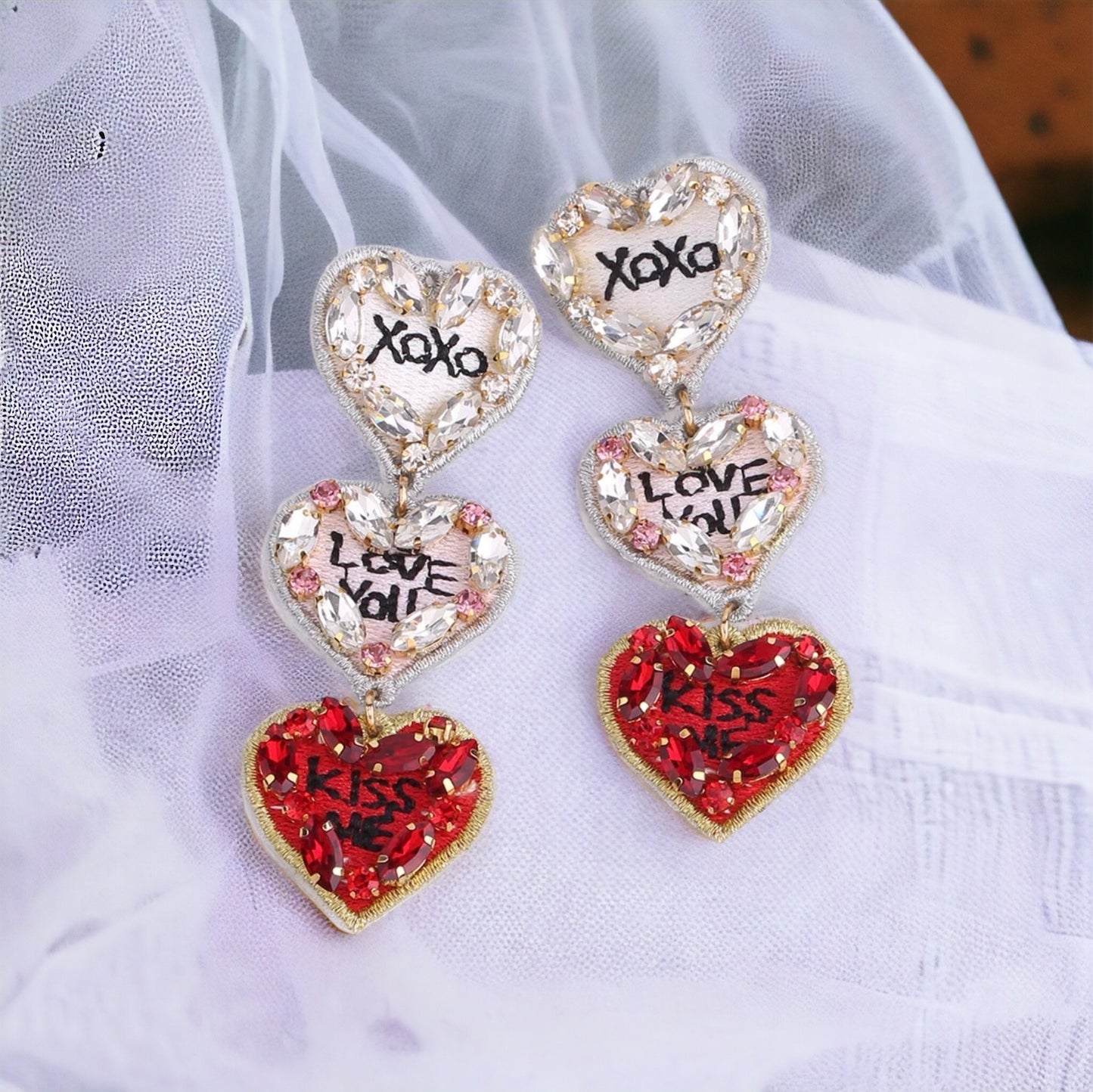 Love You, Mean It – Triple Heart Dangle Earrings
