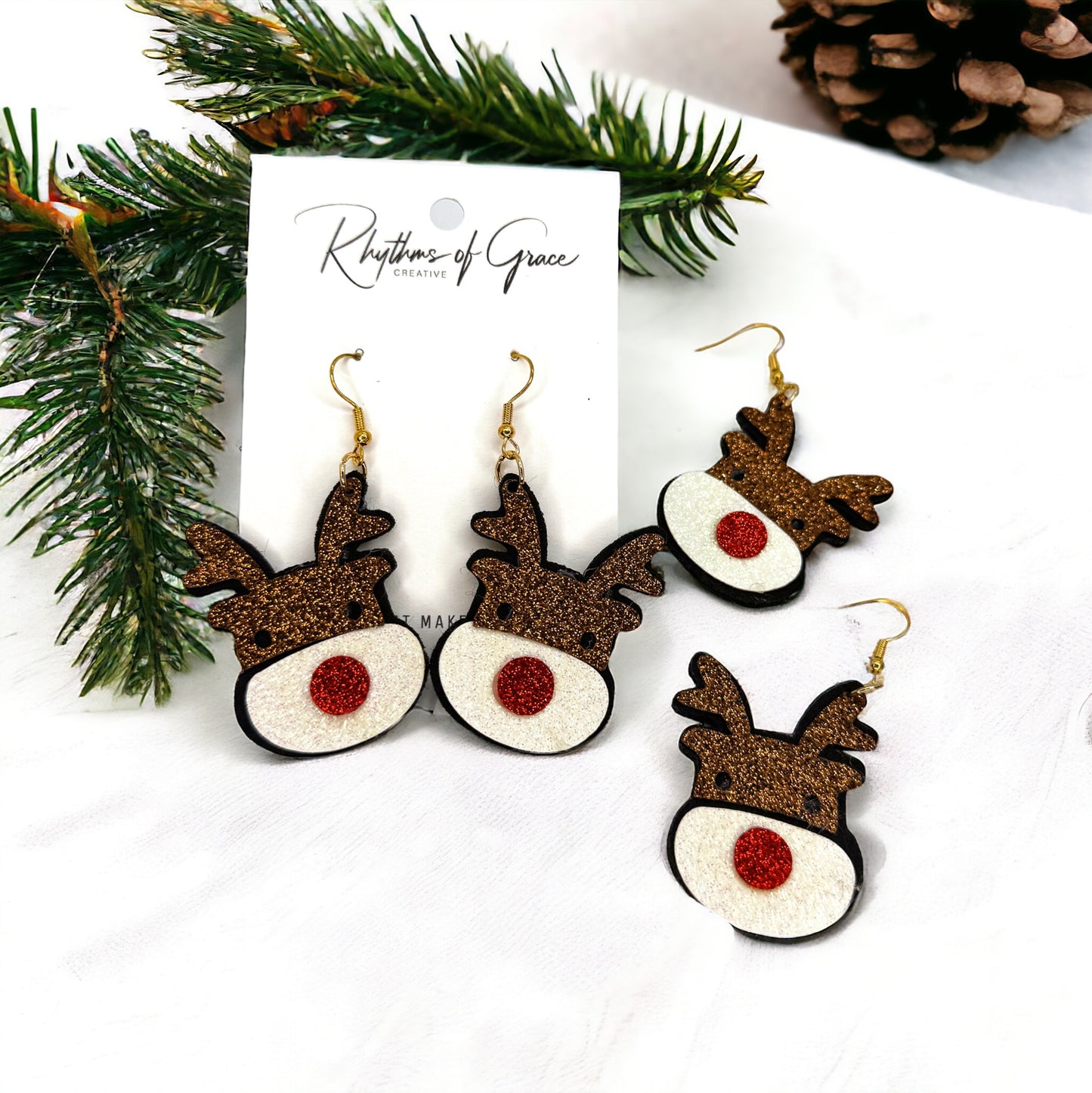 Dazzle and Delight: Glitter Reindeer Dangle Earrings! 🎉