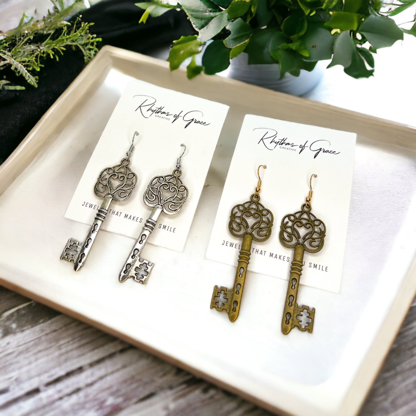 Antique Key Earrings - Lock Earrings, Handmade Earrings, Key Earrings, Motivational Gift
