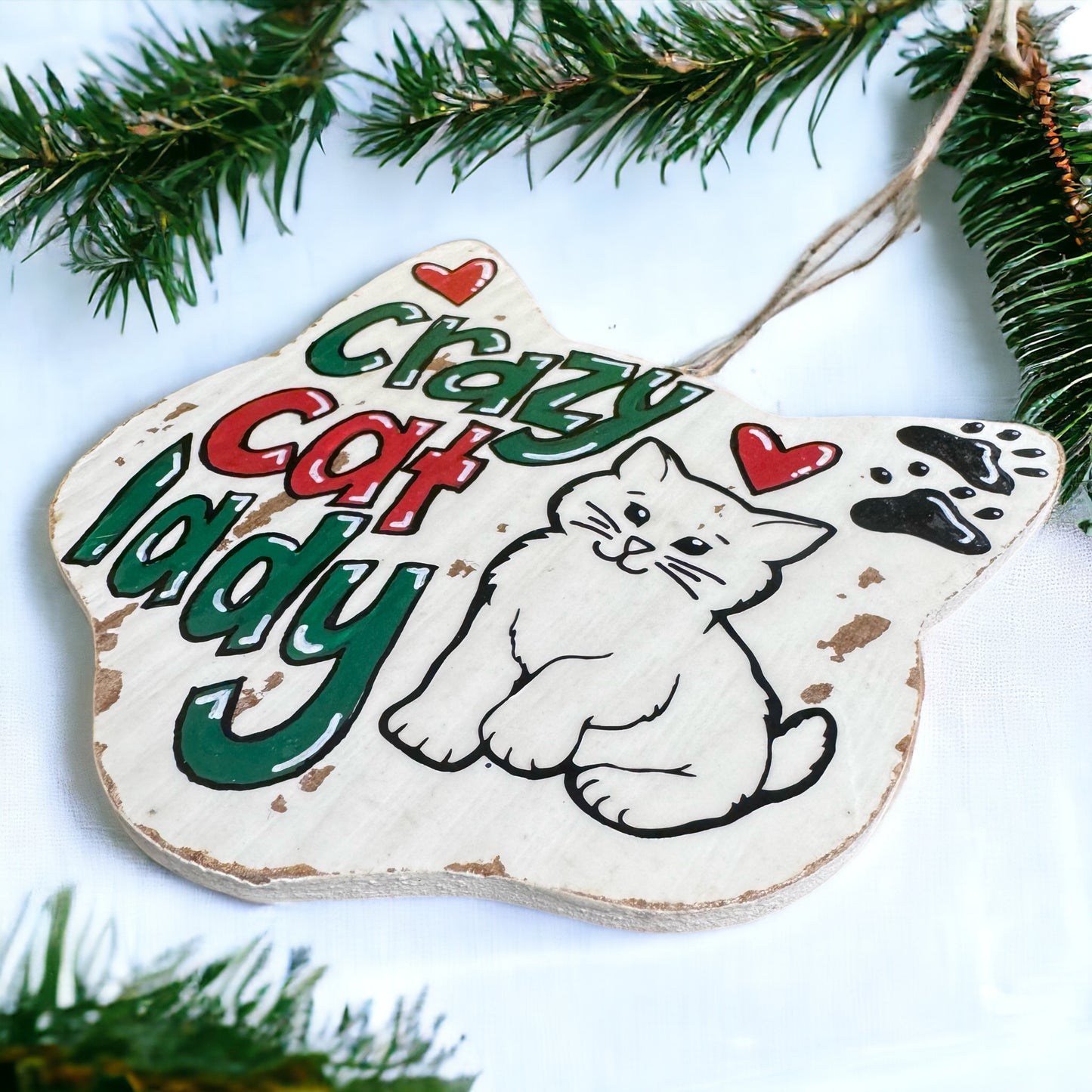 Pawsitively Purr-fect Handprinted Crazy Cat Lady Ornament