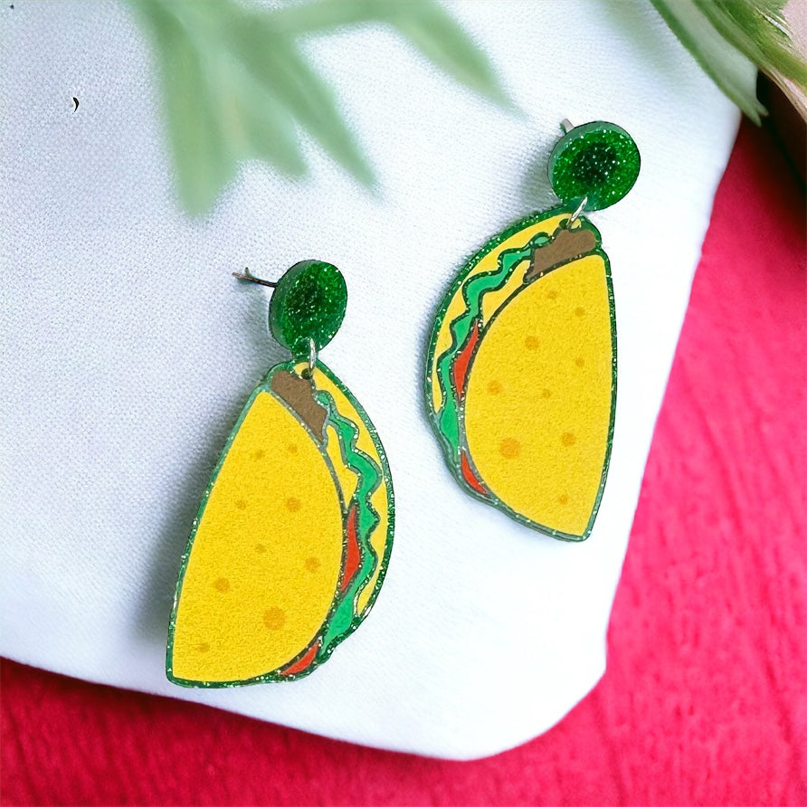 Taco Earrings - Taco Tuesday, Cinco de Mayo, Taco Jewelry, Dia de los Muertos, Mexican Food