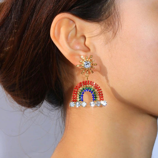 Sparkle with Style: Rhinestone Rainbow Earrings!