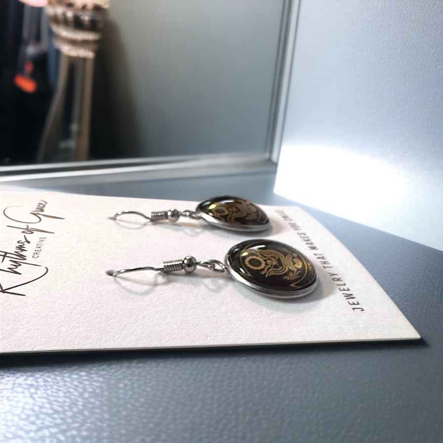 United States Earrings - Handmade America Seal Cabochon Earrings