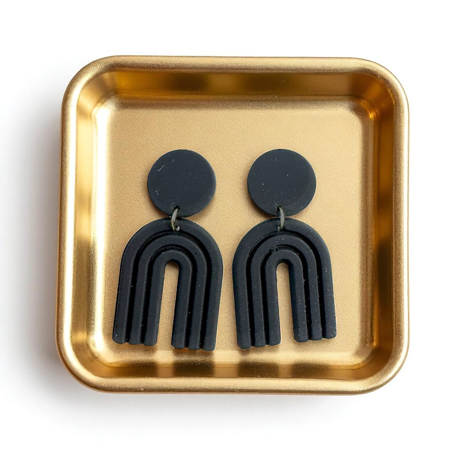 Elegant Black Drop Earrings – Handmade Polymer Clay & Stainless Steel Magic!