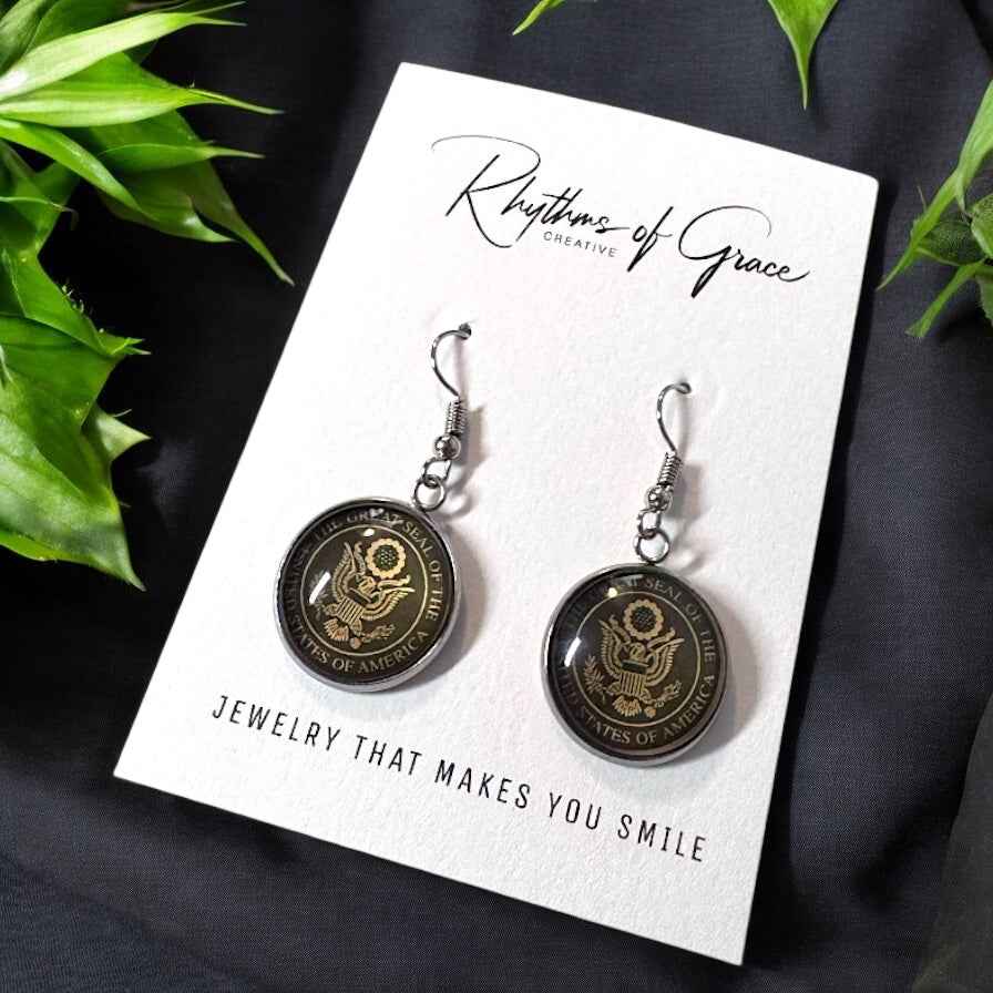 United States Earrings - Handmade America Seal Cabochon Earrings