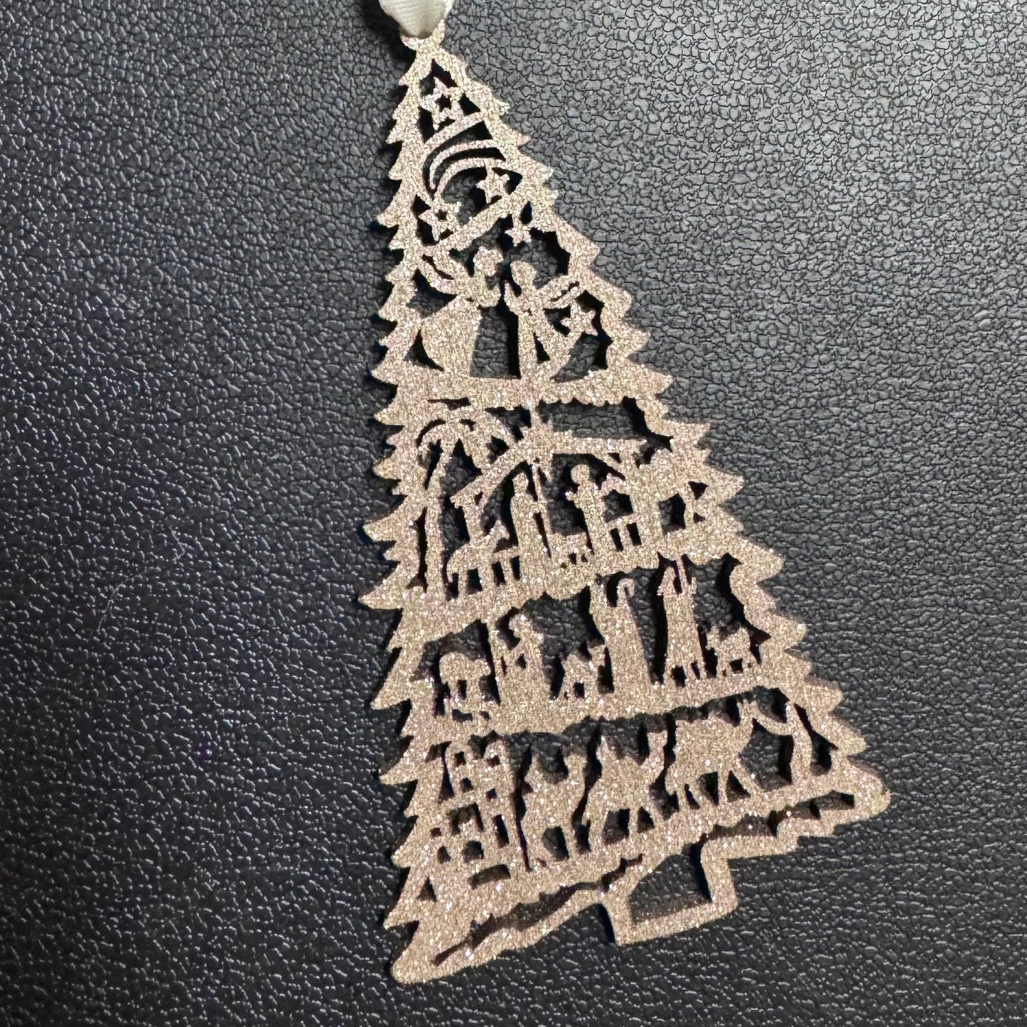 Illuminate Christmas Spirit: Handmade Laser Cut Jesus Story Tree Ornament! Sparkly Glitter Gold Holiday Gift