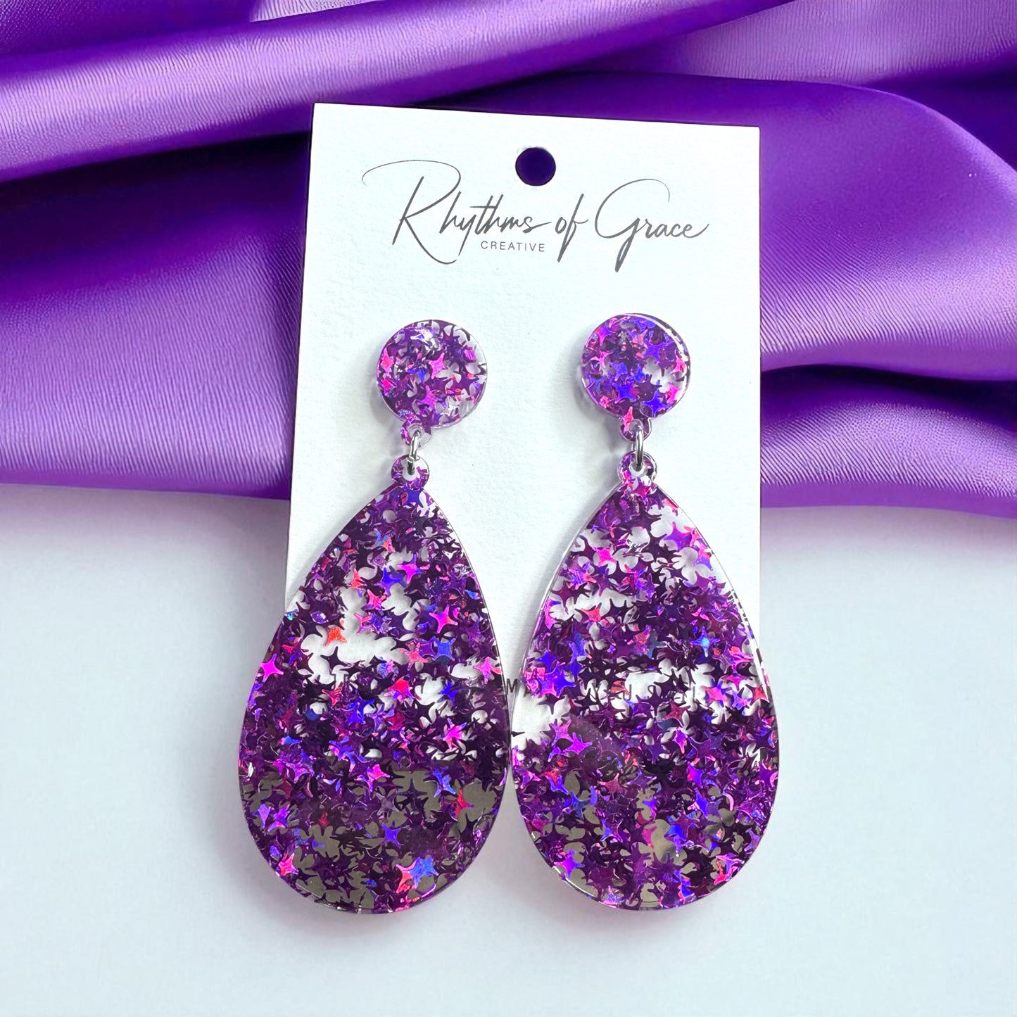 Dazzle and Shine with Sparkly Purple Star Drop Earrings! ๐๐