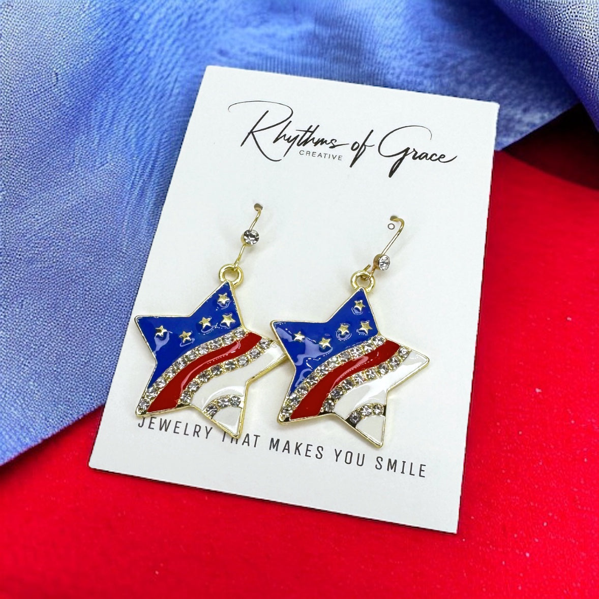 Patriotic Star Dangle Earrings - Stars & Stripes Design