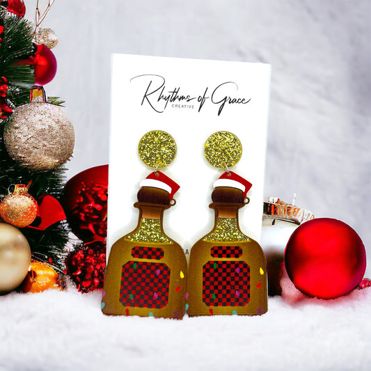 Christmas Tequila Earrings - Christmas Accessories, Christmas Earrings, Tequila Bottle, Patrón Earrings, Festive Accessories, Happy Hour