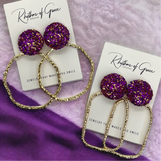 Dazzling Purple and Gold Earrings - Shine Bright! 🌟 - Rhythms of Grace Creative