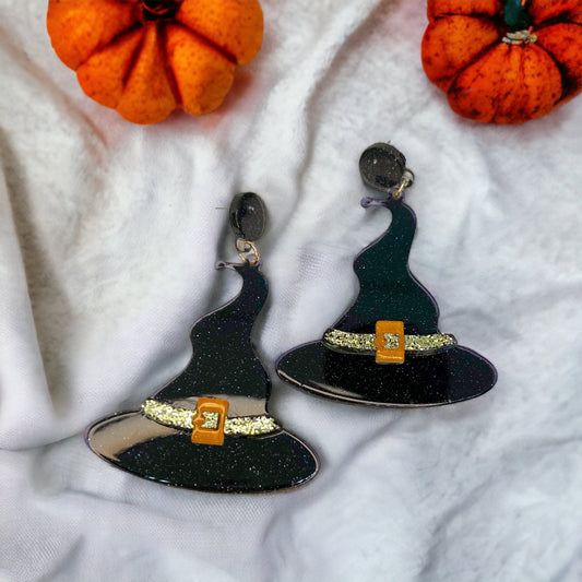 Witch Earrings - Halloween Jewelry, Halloween Studs, Halloween Accessories, Trick or Treat, Witch Hat, Beaded Halloween