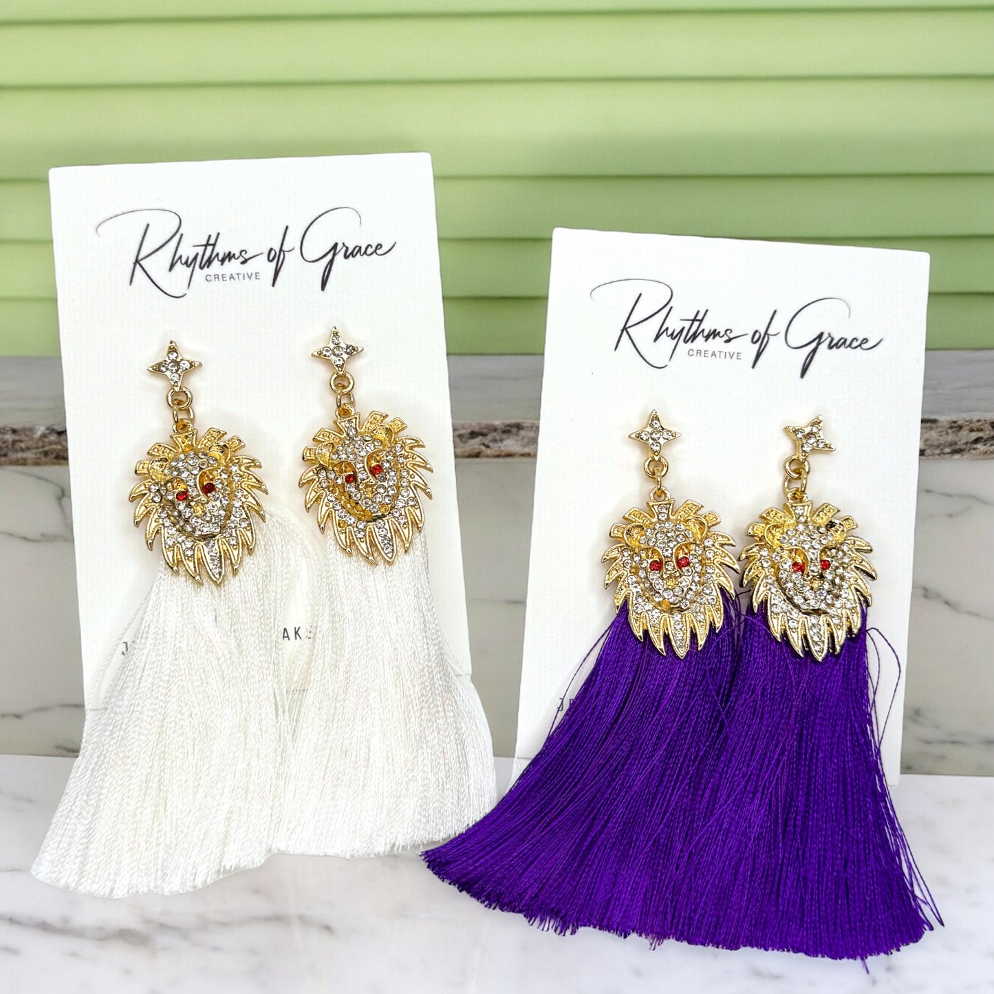 Rhinestone Lion Tassel Dangle Earrings - Available in Three Colors!