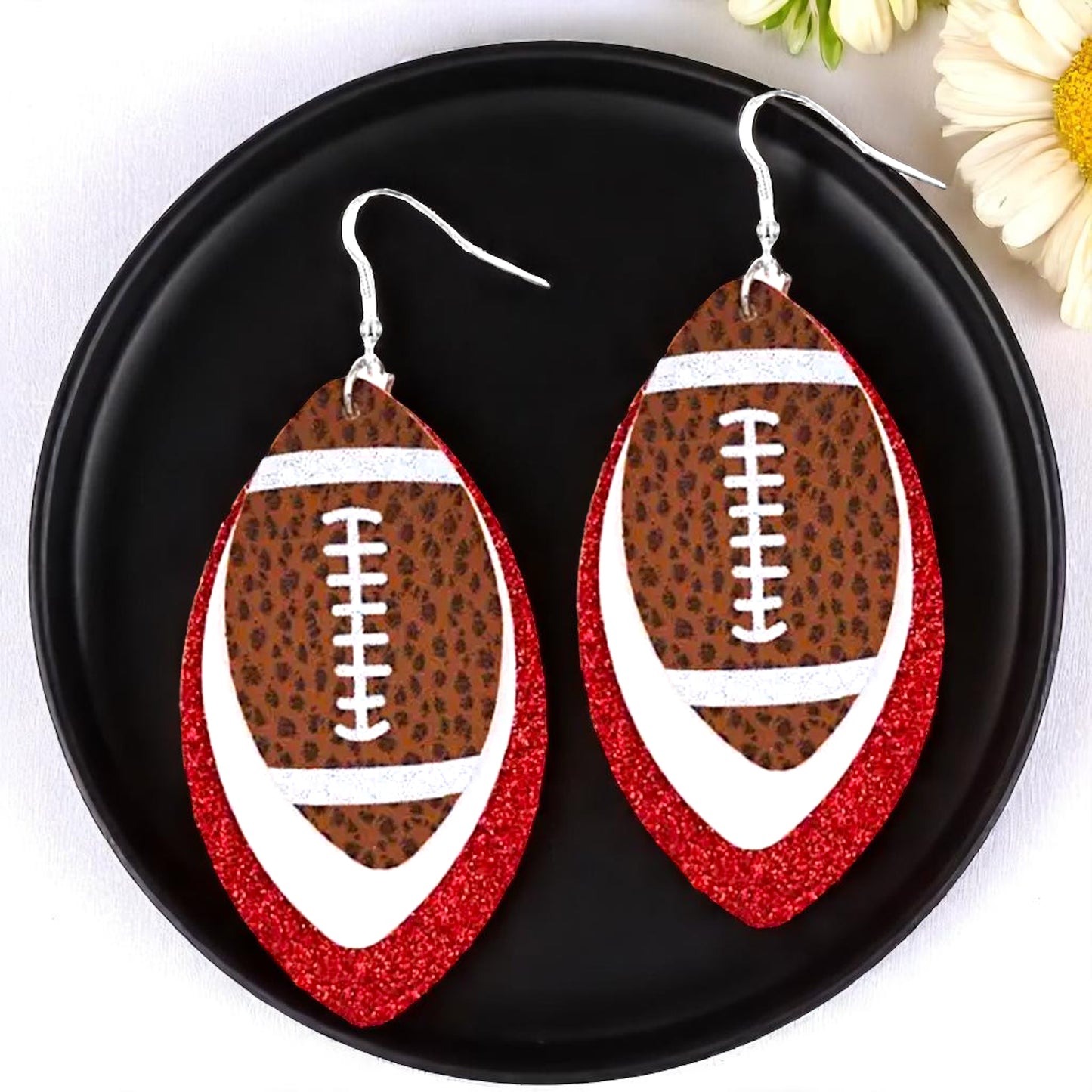Game Day Glam: Red and White Football Earrings for the Ultimate Fan!