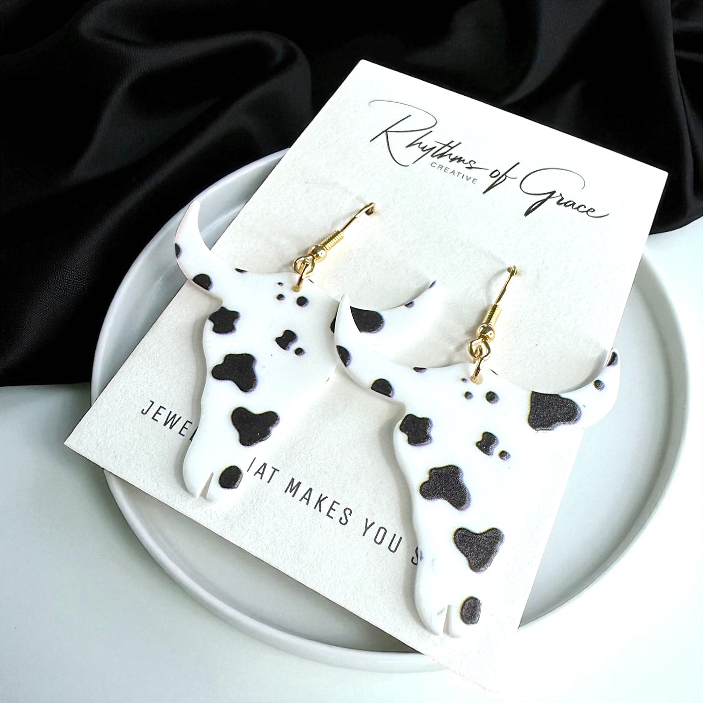 Cow Print Longhorn Dangle Earrings – Western Chic Meets Rodeo Glam!