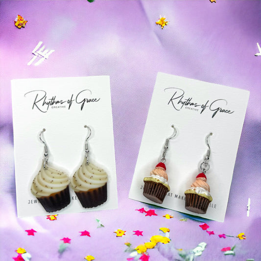 Cupcake Earrings - Birthday Earrings, Handmade Jewelry, Cupcake Jewelry, Food Earrings, Cake Earrings, Pastry Chef