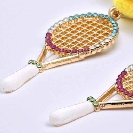 Sparkle on the Court with Our Rhinestone Tennis Racket Dangle Earrings! 🎾