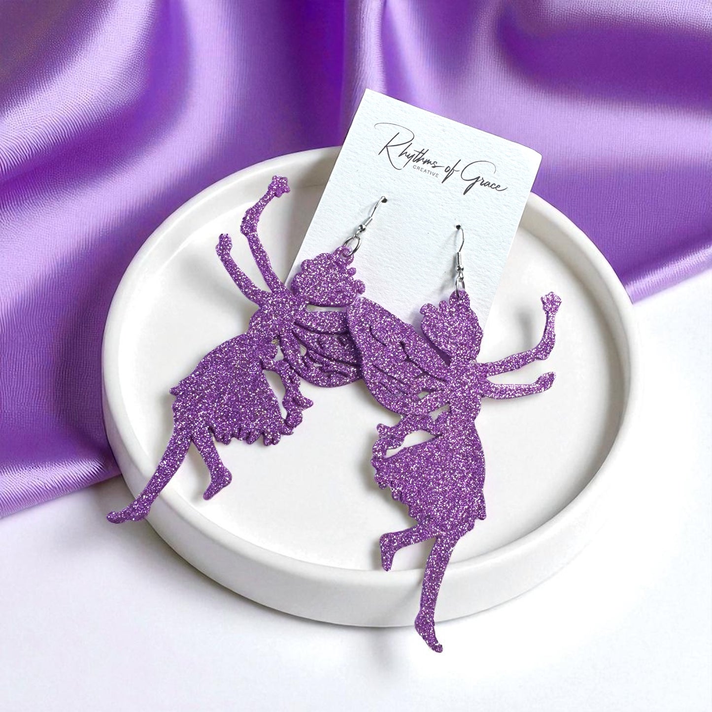 Sparkle into Magic: Glitter Purple Fairy Dangle Earrings ✨