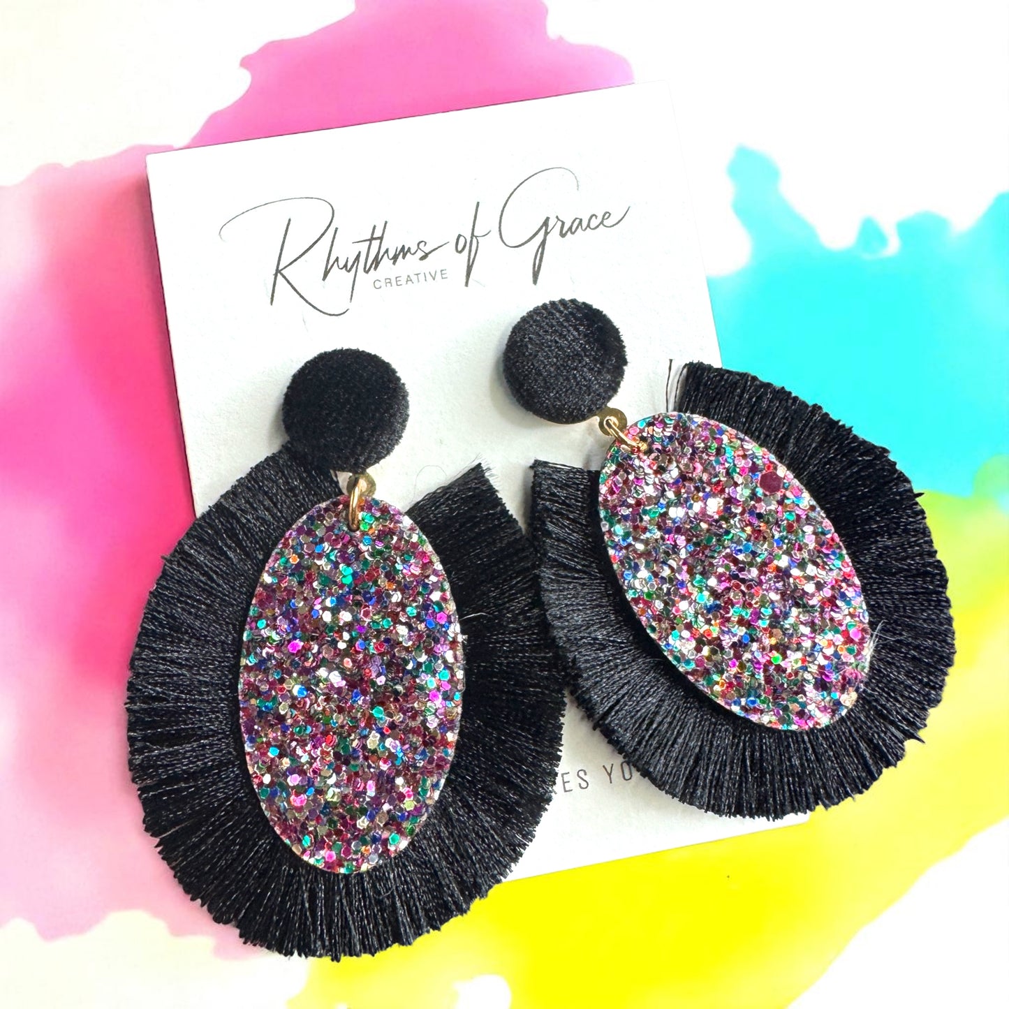 Glamorous Glitter Black Beauty Tassel Earrings โ Sparkle and Swing! ๐๐ค