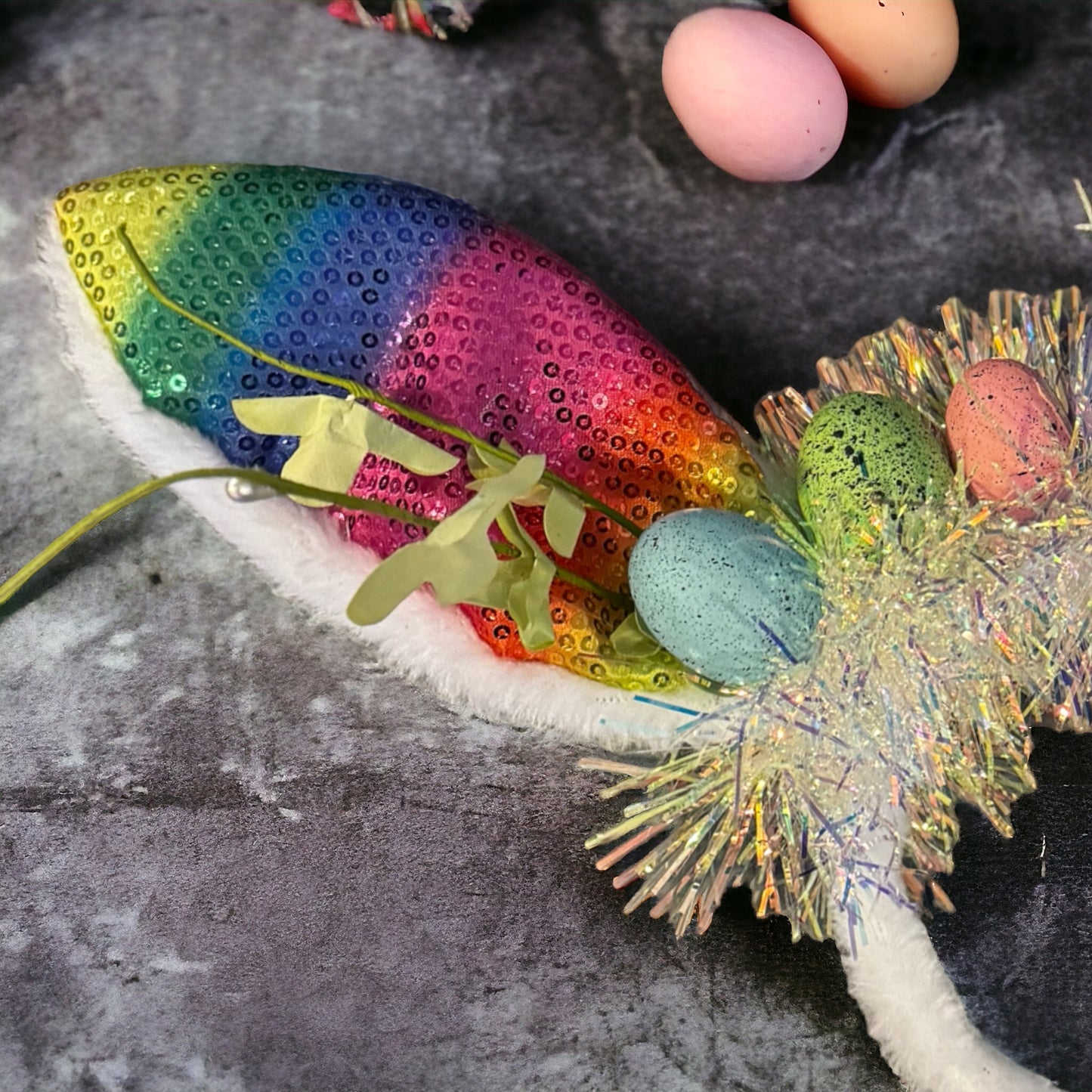 Rainbow Easter Bunny Ears - Rabbit Ears, Handmade Headpiece, Easter Headpiece, Feather Headband, Easter Headband