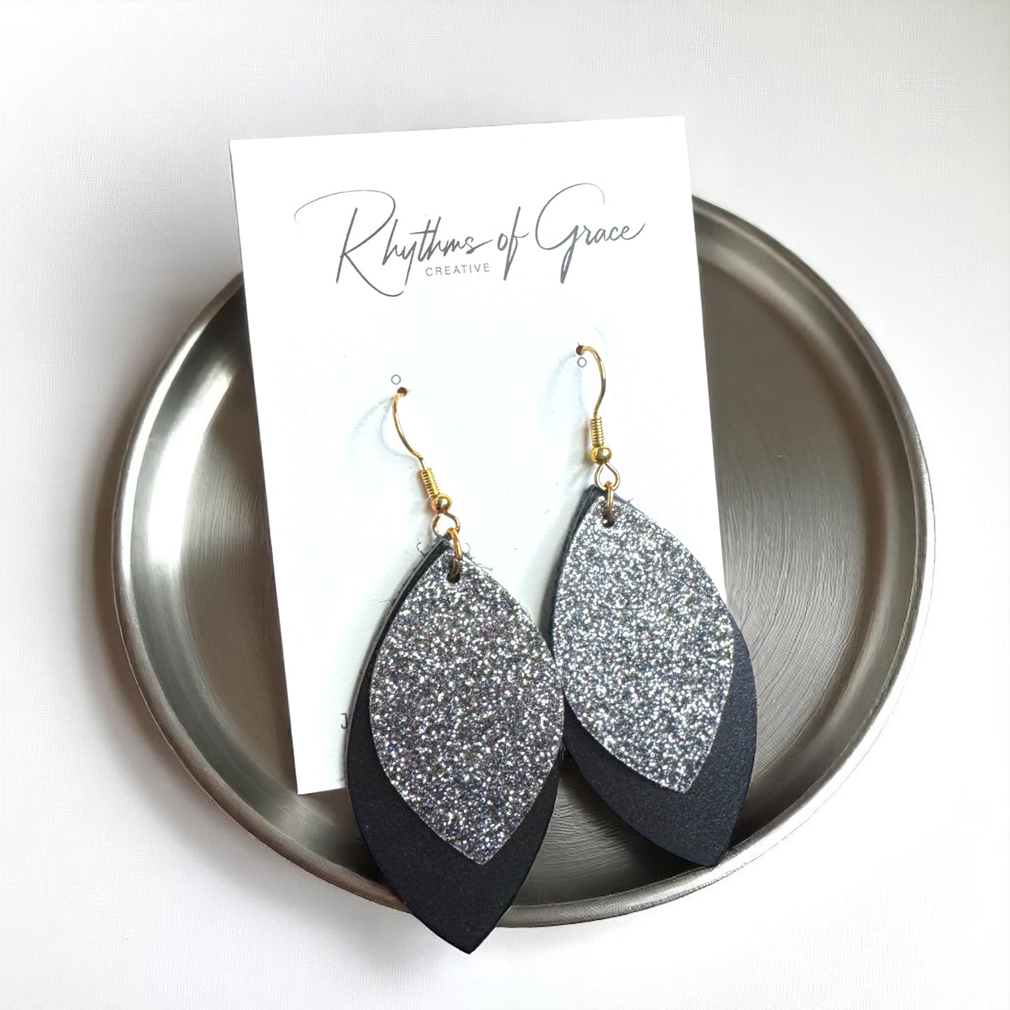 Spark Up Your Style: Chic Black Layered Leather Earrings - Gold or Silver Accent!