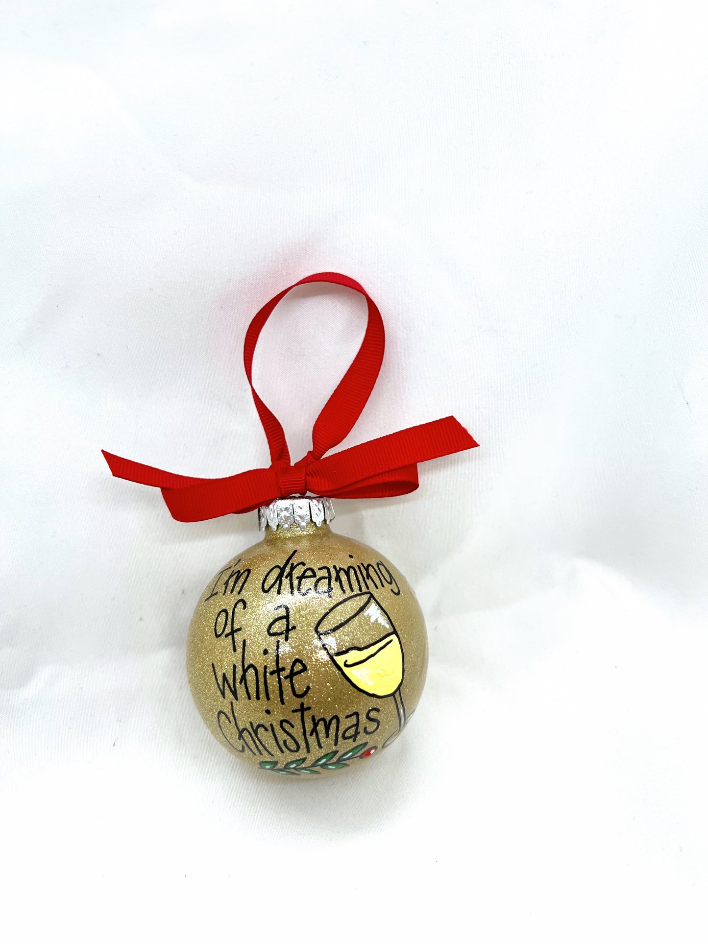 I'm Dreaming of a White Christmas Ornament - White Wine, Christmas Ornament, Holiday Ornament, Wine Glass, Ornament Exchange, Wine Lover - Rhythms of Grace Creative