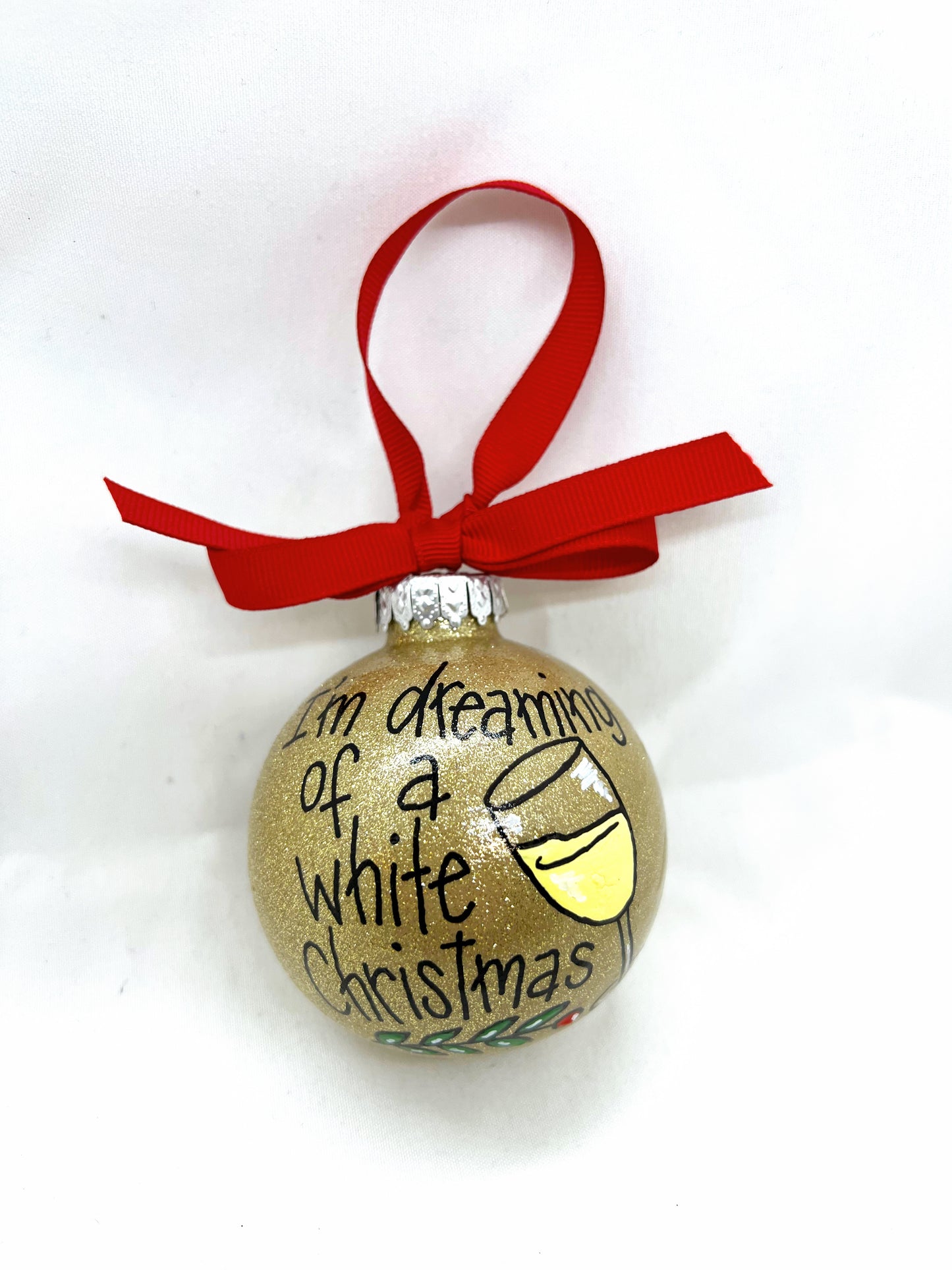 I'm Dreaming of a White Christmas Ornament - White Wine, Christmas Ornament, Holiday Ornament, Wine Glass, Ornament Exchange, Wine Lover - Rhythms of Grace Creative