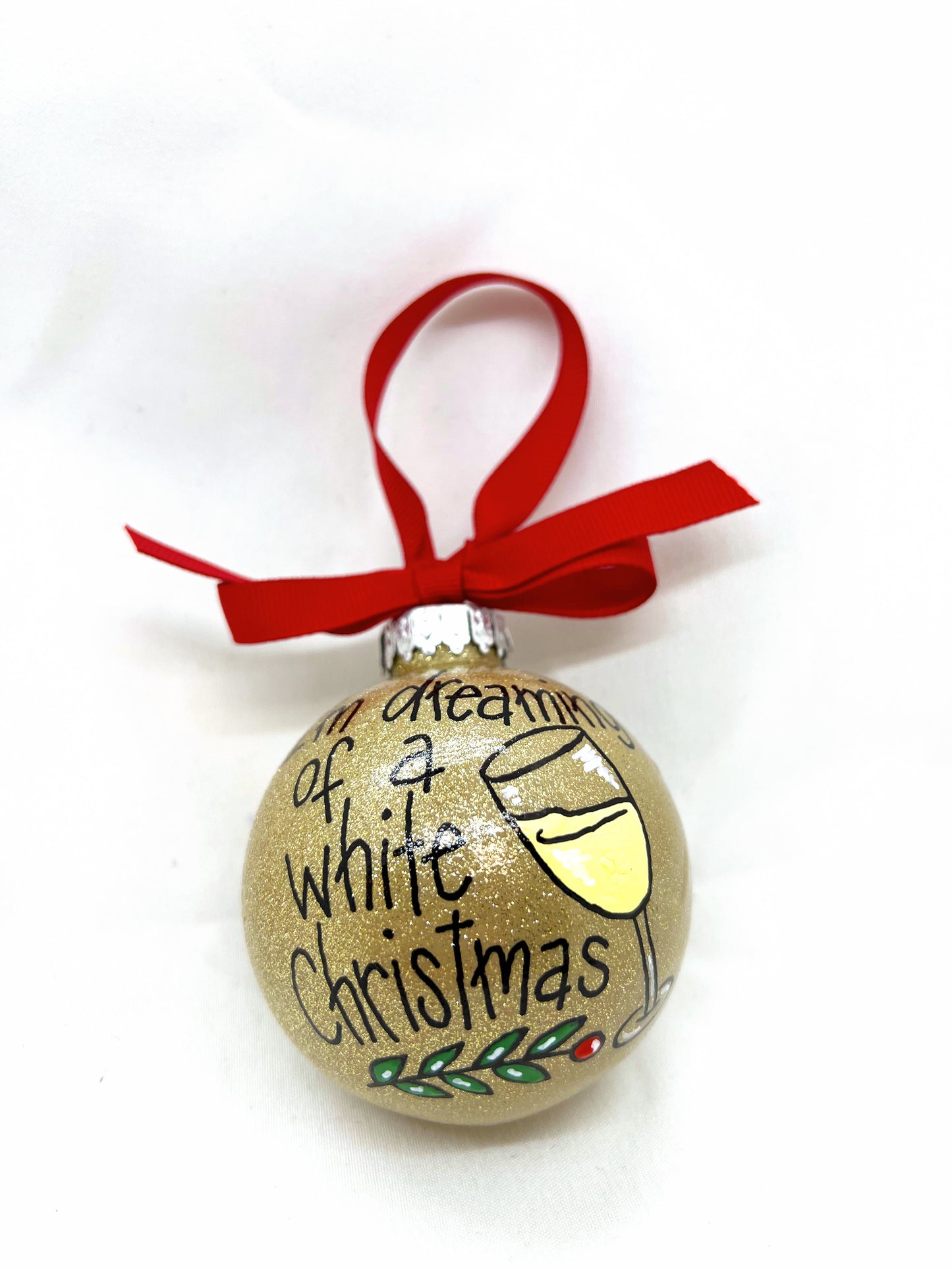 I'm Dreaming of a White Christmas Ornament - White Wine, Christmas Ornament, Holiday Ornament, Wine Glass, Ornament Exchange, Wine Lover - Rhythms of Grace Creative