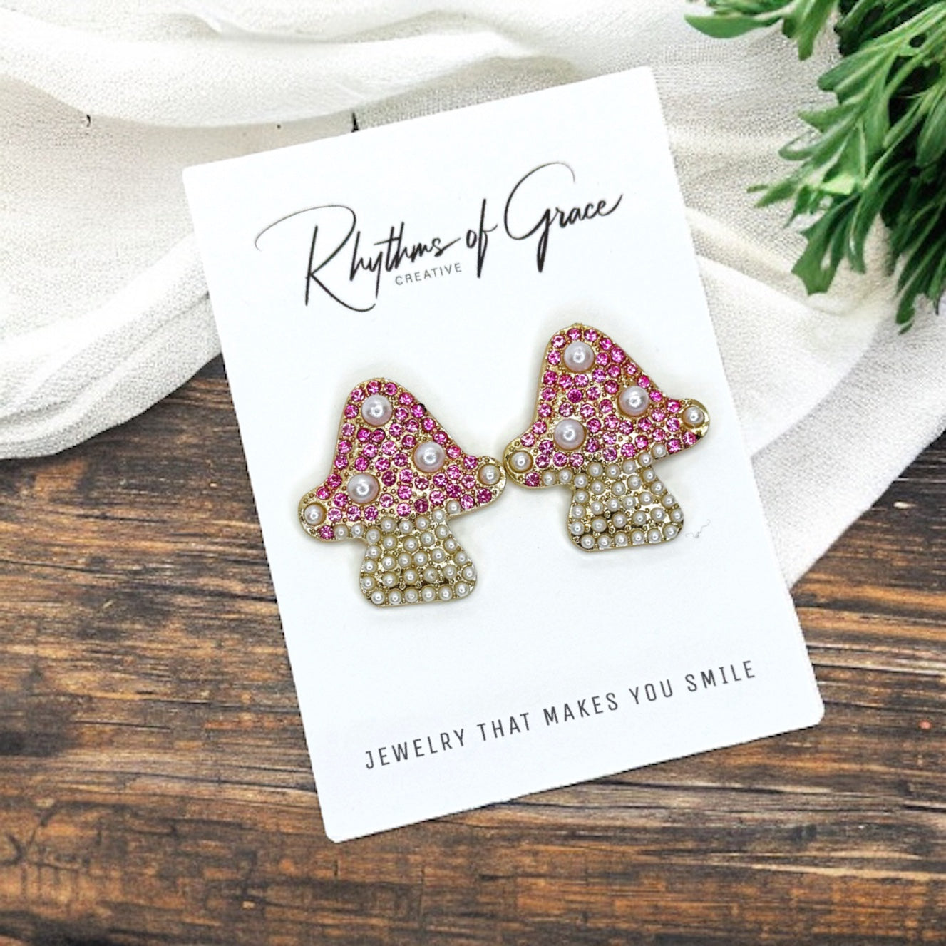 Sparkle in Style with Our Rhinestone Mushroom Earrings!