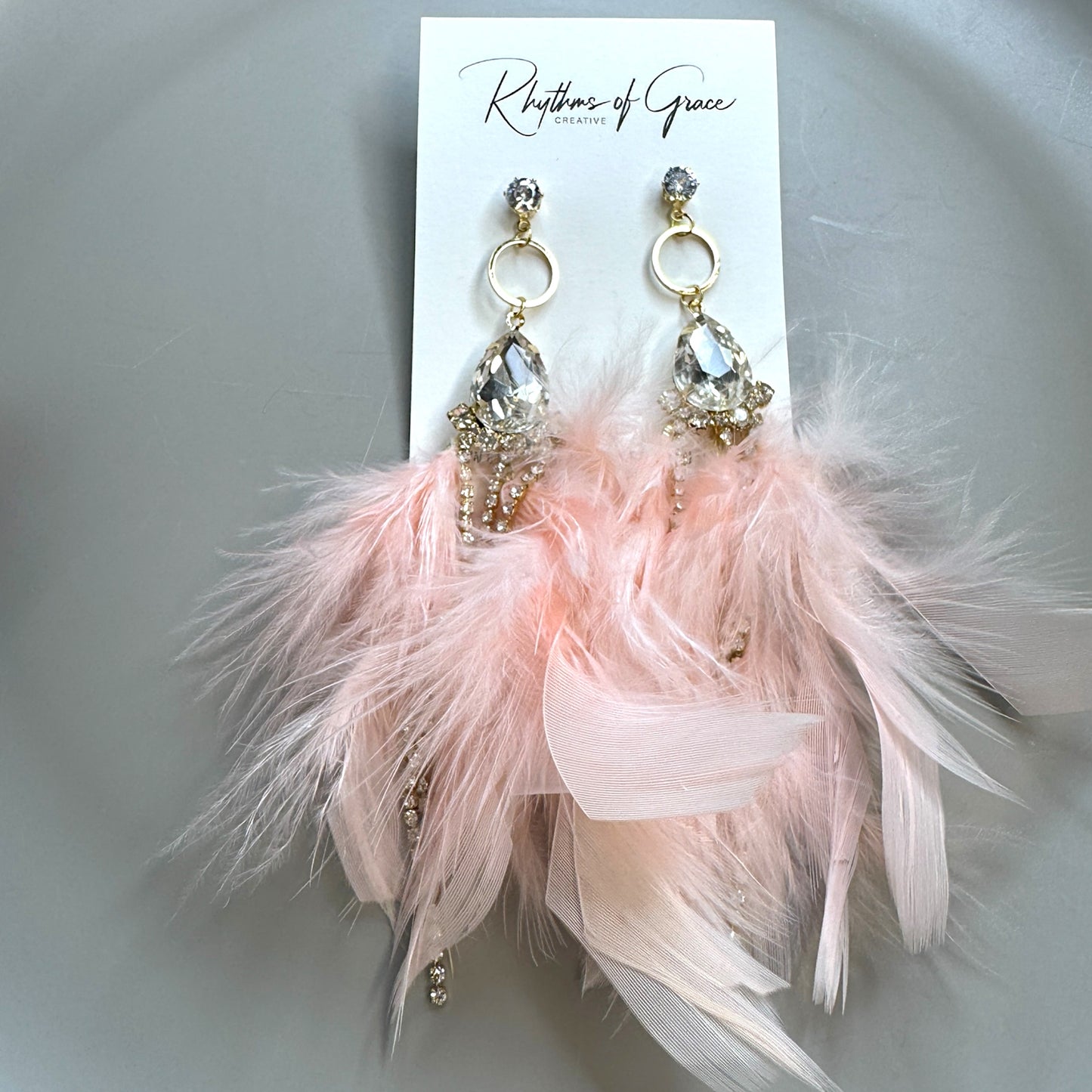 Dreamy Pink Feather Earrings – Rhinestone Dangles for Boho Queens
