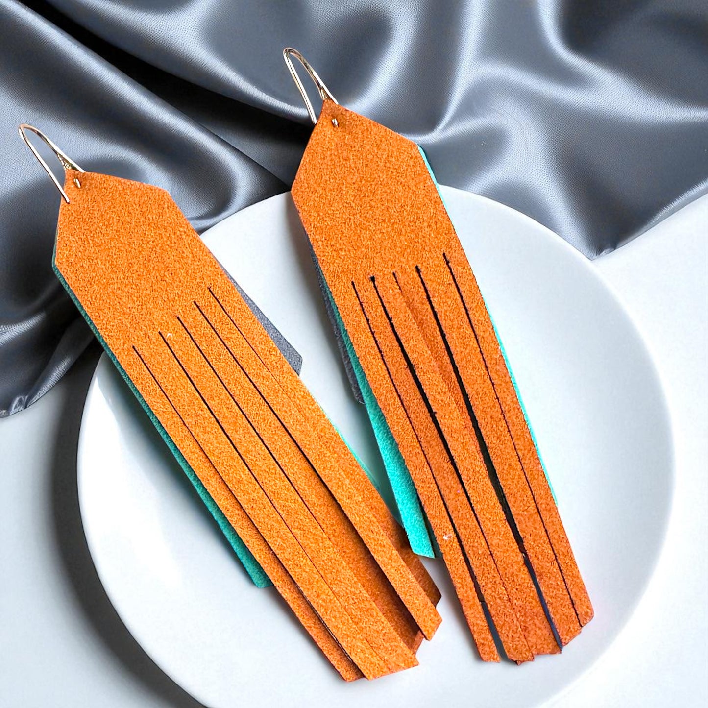 Tri-Colored Fringe Leather Dangle Earrings – Bold, Western & Totally WOW