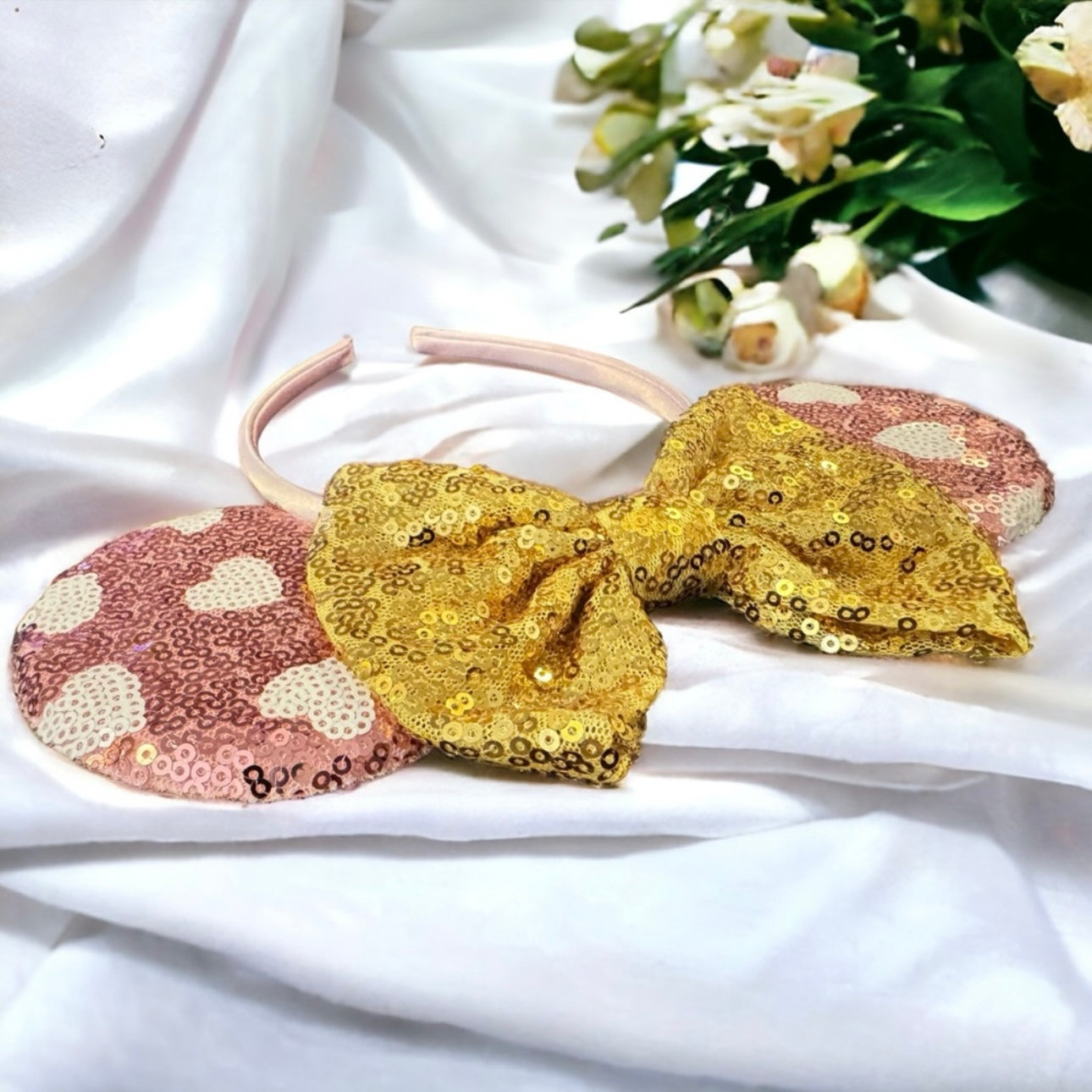 Stunning Pink and Gold Mouse Ears Headband, Valentine’s Day, Disney