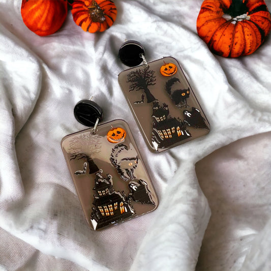Halloween Earrings - Halloween Jewelry, Haunted House, Halloween Accessories, Trick or Treat, Halloween Costume - Rhythms of Grace Creative