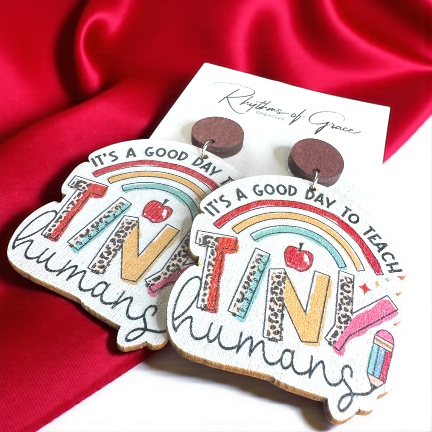 Teach Tiny Humans in Style – Rainbow Wooden Earrings for Teachers! 📚✨