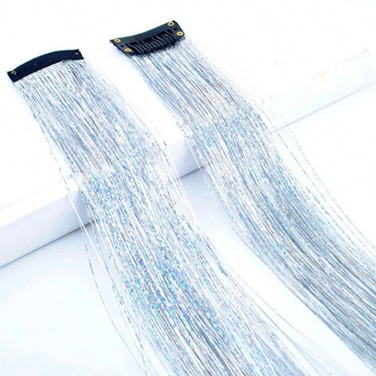 Sparkly Hair Tinsel (Set of 2) - Tinsel Headpiece, Clip In Hair Extensions