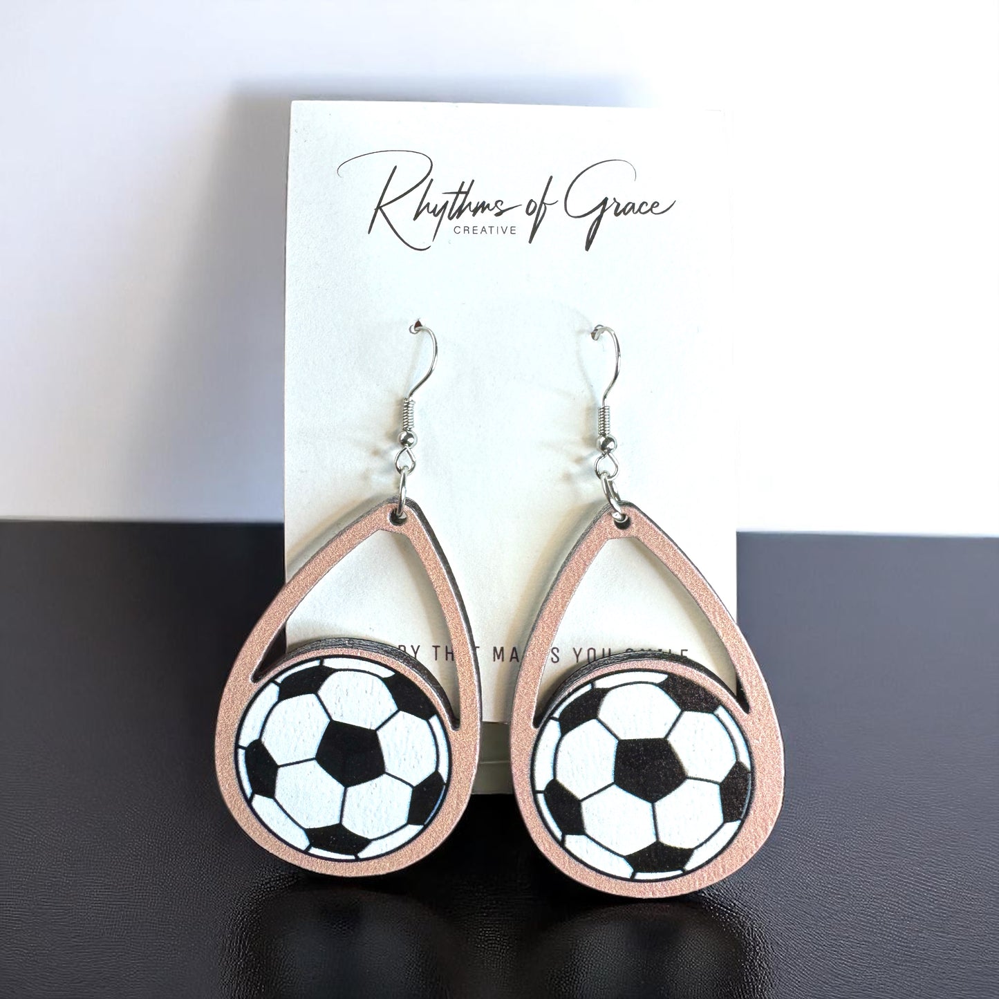 Score a Goal with Style! Wooden Soccer Dangle Earrings ⚽️