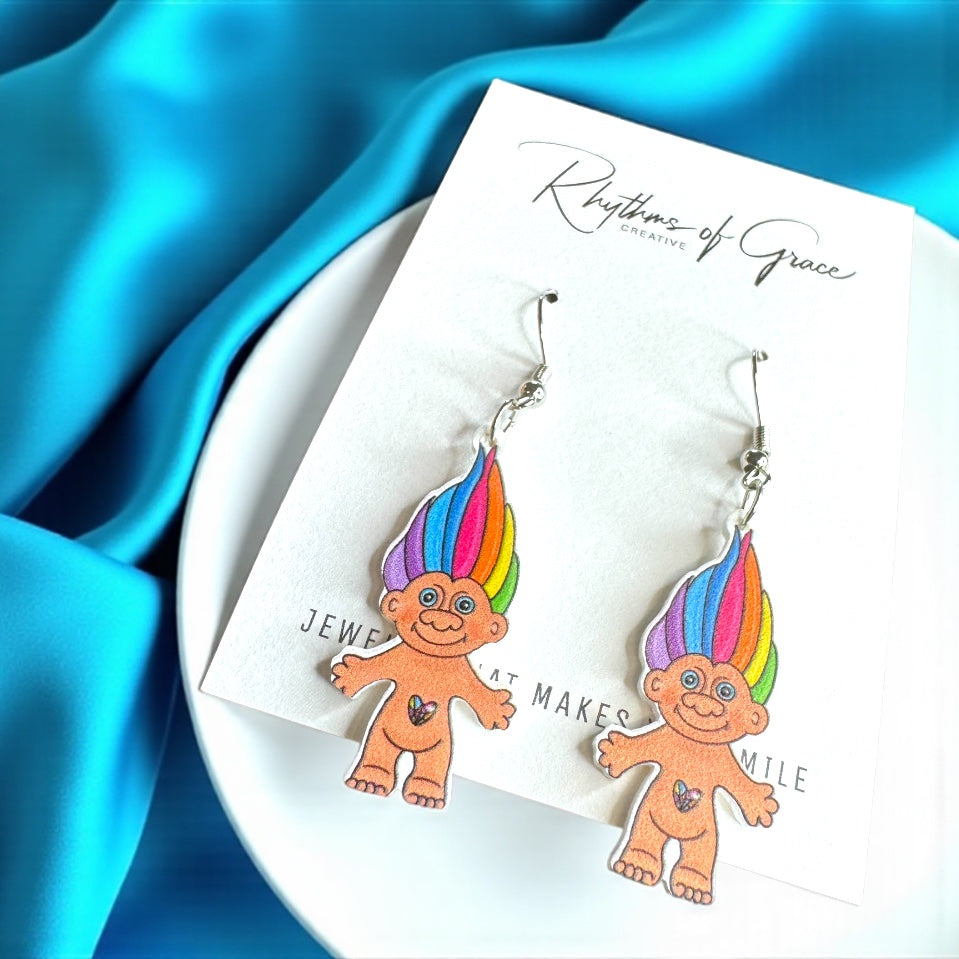 Troll Doll Earrings - A Whimsical Blast from the Past! 🌈 - Rhythms of Grace Creative