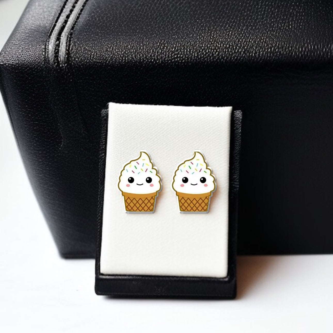 Scoop Up the Fun: Adorable Vanilla Ice Cream Cone Stud Earrings!